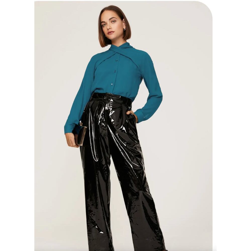 Atlein Collective RTR Tie Back Blouse Button Down Teal Size 6